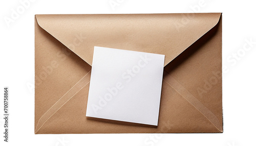 Envelope with blank paper sheet and spring flowers on transparent background