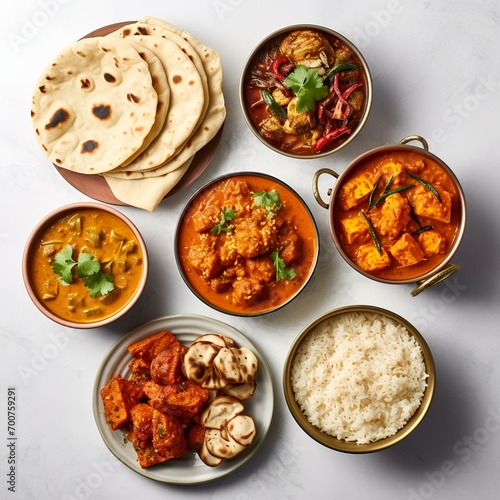 Indian Ethnic Food Buffet on White Concrete Table