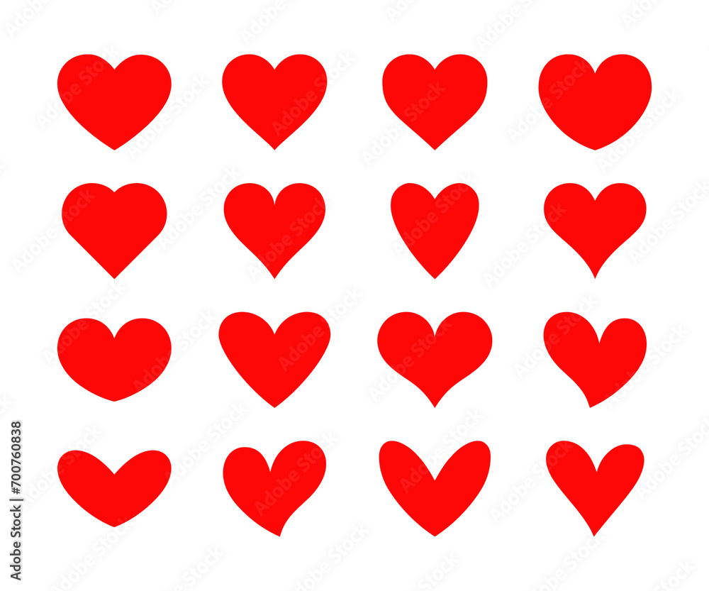 Set of red hearts icons. Vector hearts icons set. Vector illustration