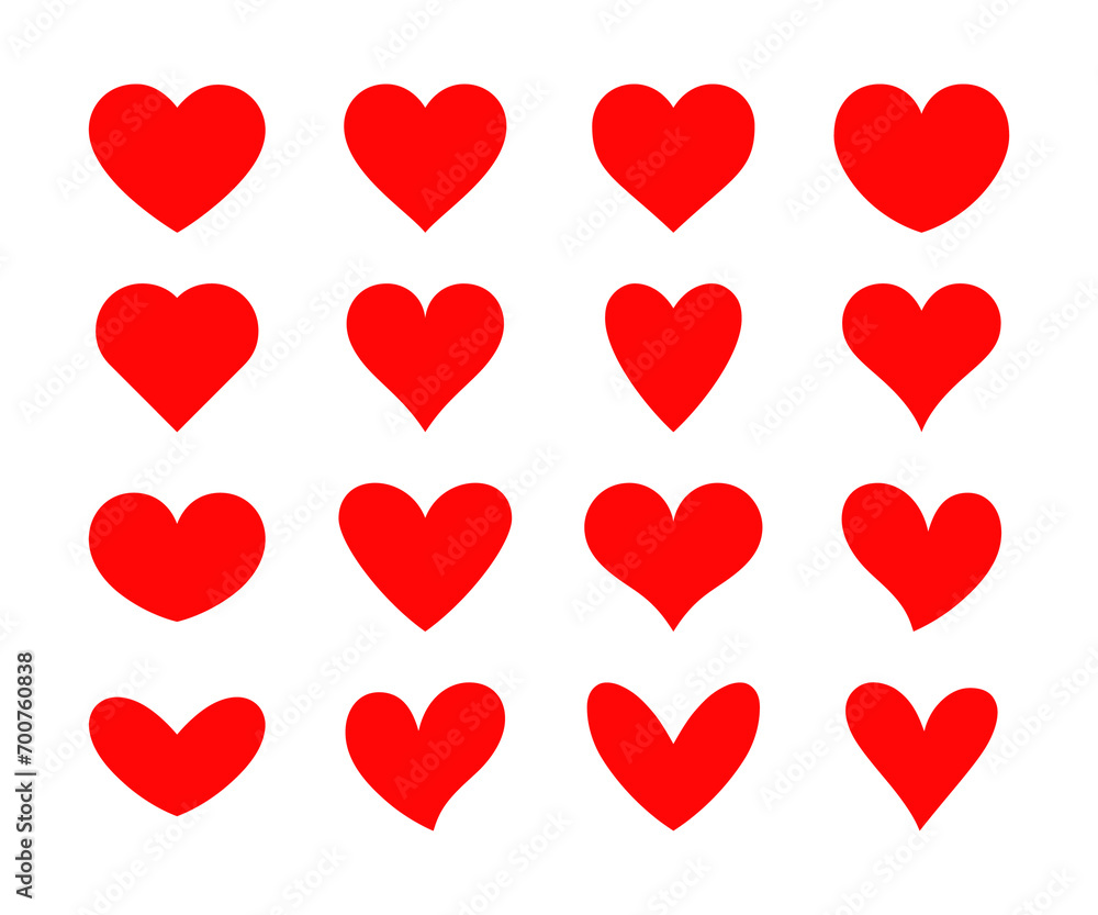 Set of red hearts icons. Vector hearts icons set. Vector illustration Set of red hearts icons. Vector hearts icons set. Vector illustration