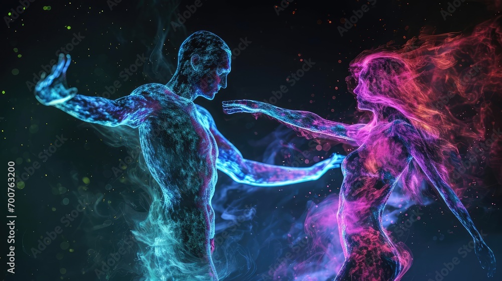 Dancing holograms of man and woman