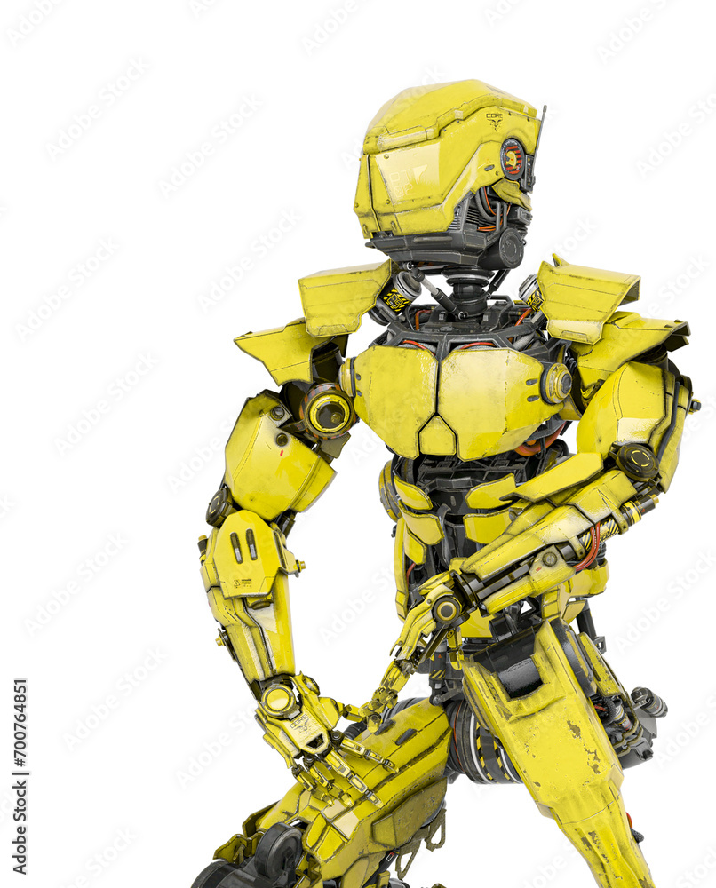 robot soldier is waiting in close up view robot soldier is waiting in close up view