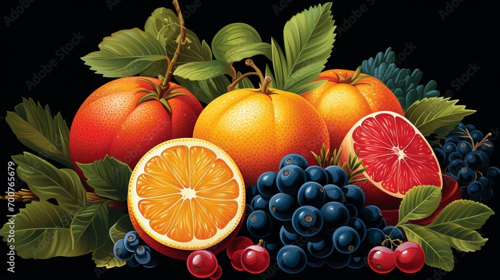 Isometric Illustration of Exotic Oriental Fruits in Vivid Colors and Fine Details under Sunlight. Banner
