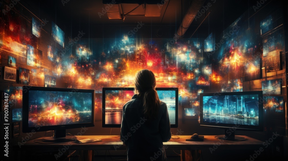 Young woman looking at the screen of a modern computer