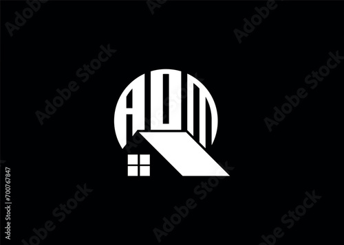 Real Estate Letter AOM Monogram Vector Logo.Home Or Building Shape AOM Logo