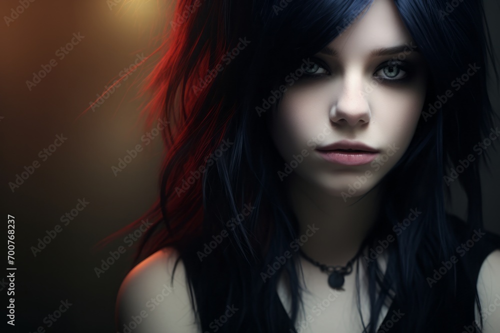 emo girl, portrait of a young lady with bright eye makeup. close-up of the face. youth subculture, fans of musical trends. emo girl, portrait of a young lady with bright eye makeup. close-up of the face. youth subculture, fans of musical trends.