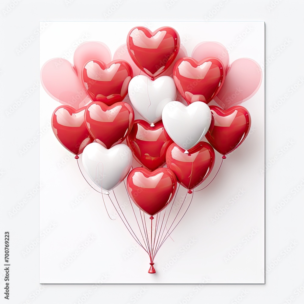 Bunch of watercolor colorful heart balloons, valentine's day celebration isolated on white background, birthday and anniversary