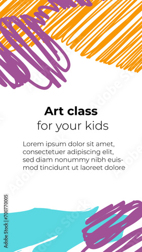 Backgrounds design with abstract cheerful elements in bright colors for social networks stories. Kids hand drawn flat design for poster , wallpaper, website, invitation, mobile apps, web ads, cover