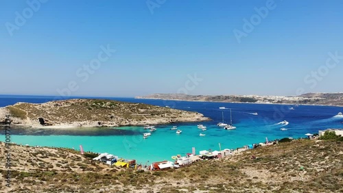 Aerial view of Paradise bay with sandy beach on Malta island. Azure Sea photo