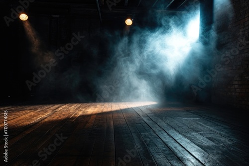 Ambient Spotlight: Illuminated Floor in a Smoky, Dark Room