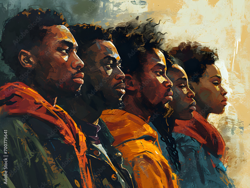 A group of African Americans bravely observes Black History Month in the concept illustration, A group of African Americans bravely observes Black History Month in the concept illustration,