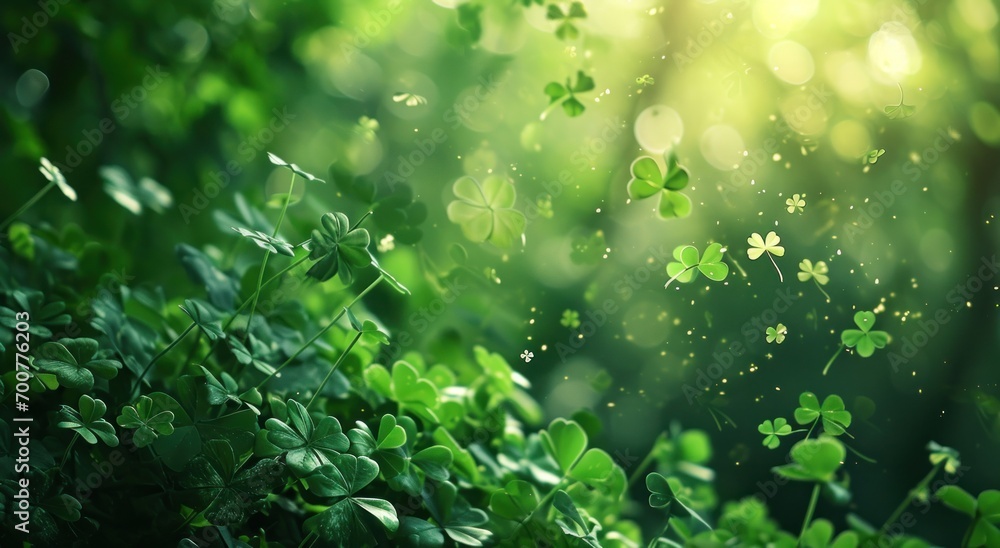 green leaves with some shamrocks flying on top of the green green leaves with some shamrocks flying on top of the green