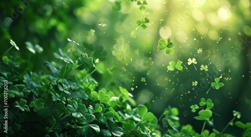 green leaves with some shamrocks flying on top of the green