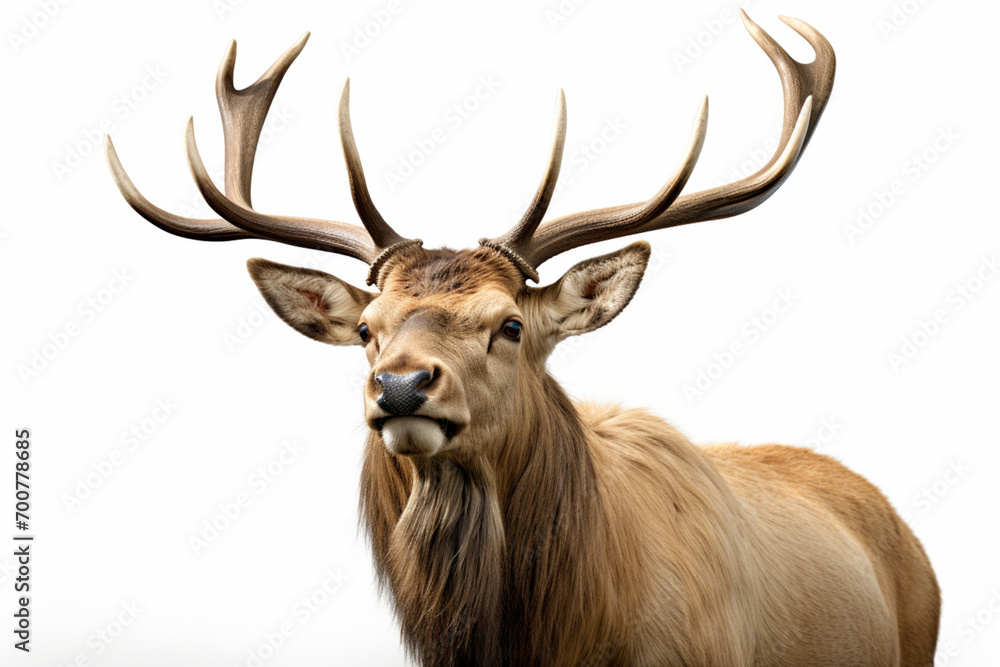 Elk close-up portrait on a white background. Elk close-up portrait on a white background.