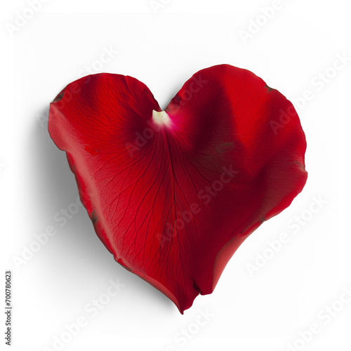 A single red rose flower petal, close up isolated on transparent background.