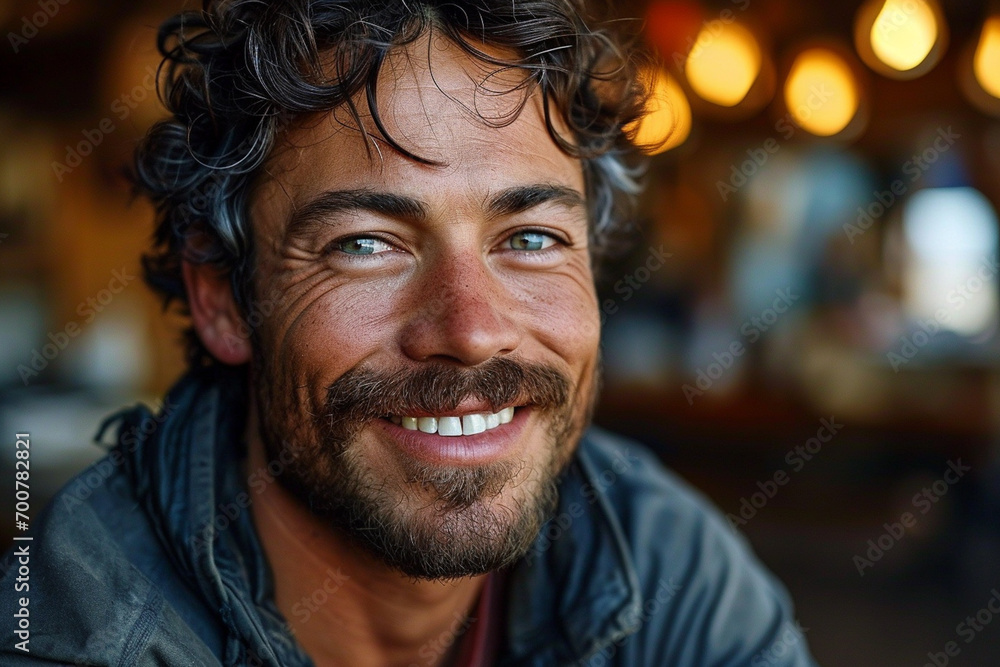 beautiful man portrait with smiling white teeth