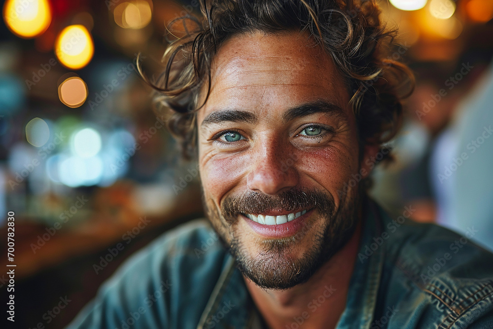 beautiful man portrait with smiling white teeth