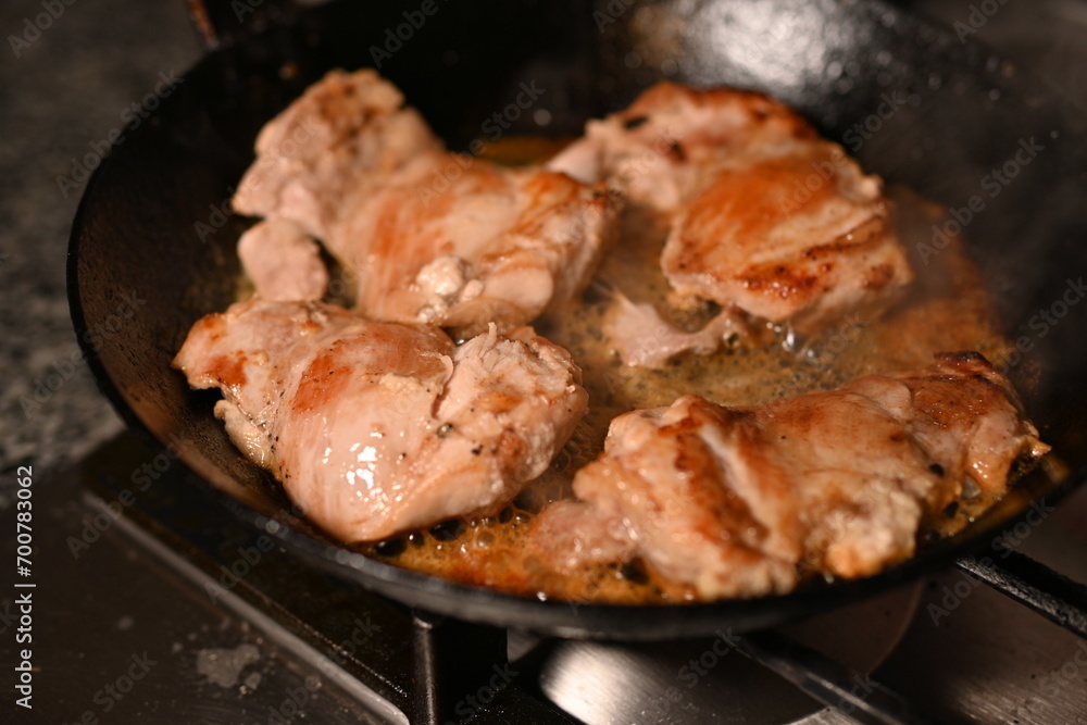 pan fried chicken, pan fried brown ruddy chicken, pan cooked meat pan fried chicken, pan fried brown ruddy chicken, pan cooked meat