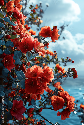 spring time red flowers above view, wallpaper for mobile phone