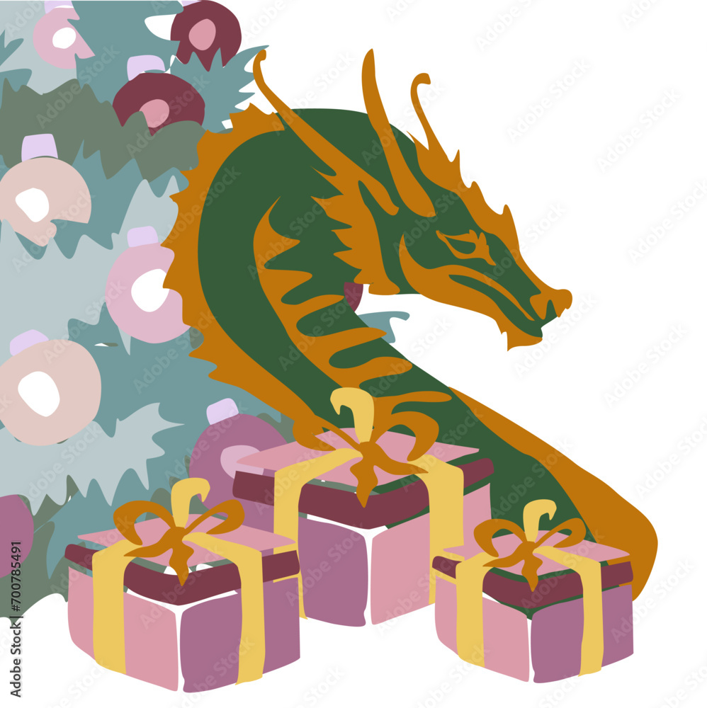 New Year card with 2024 year of the dragon! Chinese horoscope symbol