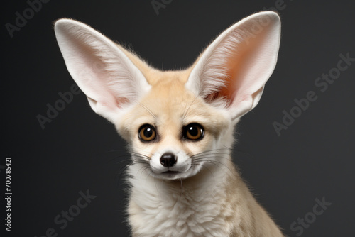 Fennec Fox close-up portrait on a black background.