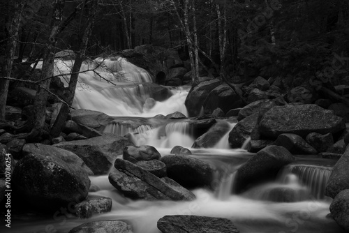 black and white waterfall
