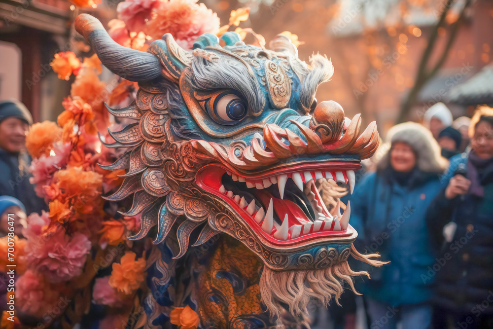 Vibrant Dragon Puppet in Chinese New Year Parade