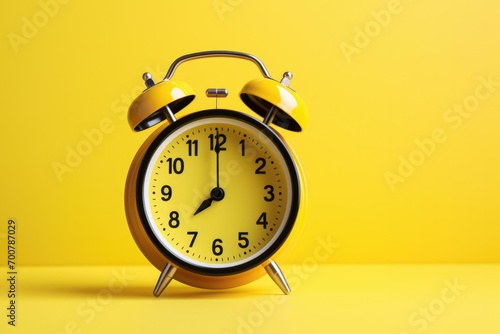 An alarm clock on a yellow background. Generative AI.
