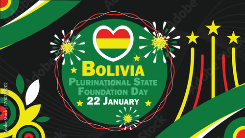 Bolivia Plurinational State Foundation Day  vector banner design with geometric shapes and vibrant colors on a horizontal background. Happy Bolivia Plurinational State Foundation Day modern poster. photo