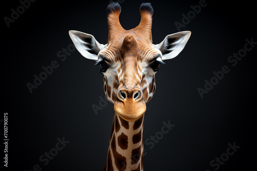 Tapety artystyczne Giraffe close-up portrait on a black background.