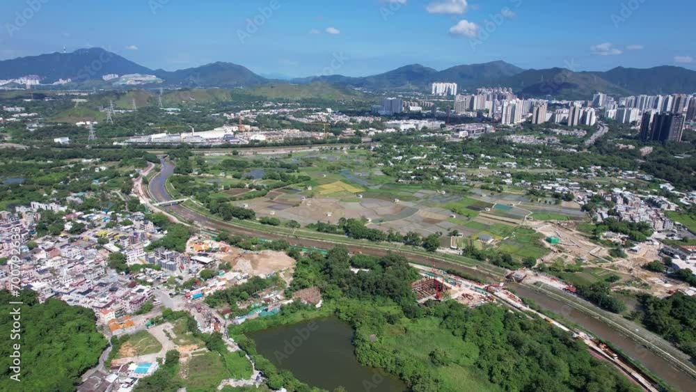 Kwu Tung North Sheung Shui Fanling New Territories Areas near Shenzhen and Lo Wu Hong Kong, Northern Metropolis Development in Lok Ma Chau, Man Kam To and San Tin, A land for future housing, Aerial Kwu Tung North Sheung Shui Fanling New Territories Areas near Shenzhen and Lo Wu Hong Kong, Northern Metropolis Development in Lok Ma Chau, Man Kam To and San Tin, A land for future housing, Aerial