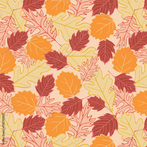 Seamless floral pattern with stylized autumn foliage. Falling leaves