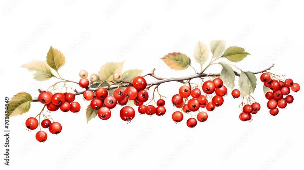 A painting of berries on a branch with leaves and berries on the branch A painting of berries on a branch with leaves and berries on the branch