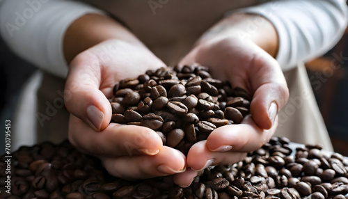 Roasted coffee beans. Concept of global coffee market.