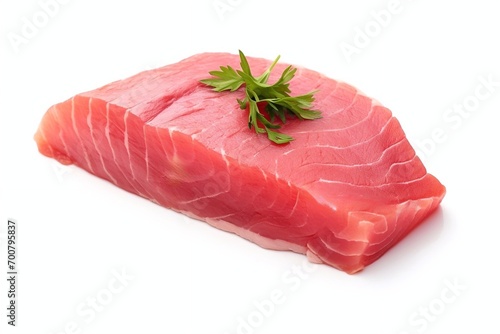 Raw tuna steak isolated on white background. 