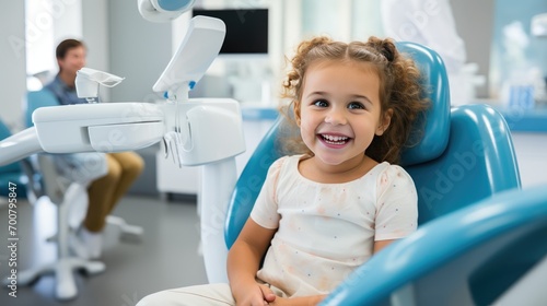 girl patient child sitting in dentist chair smiling