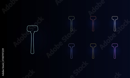 A set of neon mallet symbols. Set of different color symbols, faint neon glow. Vector illustration on black background