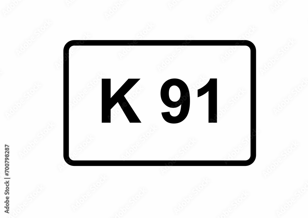 Illustration eines Kreisstraßenschildes der K 91 in Deutschland Illustration eines Kreisstraßenschildes der K 91 in Deutschland