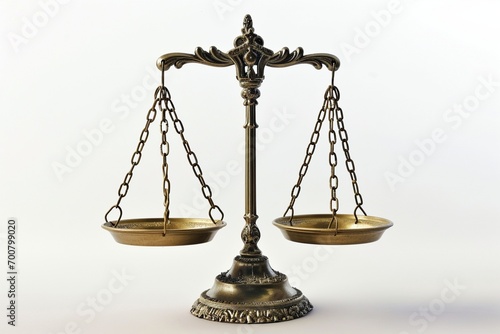 A balance scale, perfectly centered, with equal weights on both sides, signifying fairness, on a clean, white background
