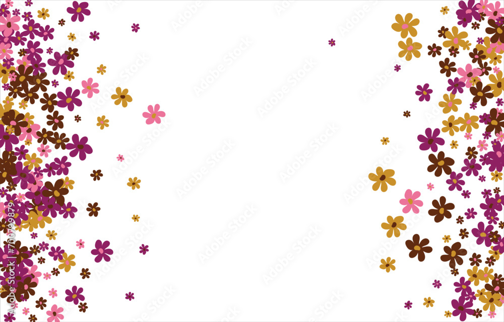 Fashionable frame of flowers. Spring background design, colorful bright flowers, decorative beautiful garden. Place for text. Design for postcard, invitation, web. Vector illustration