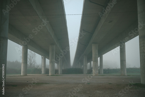 Foggy morning under the bridge viaduct