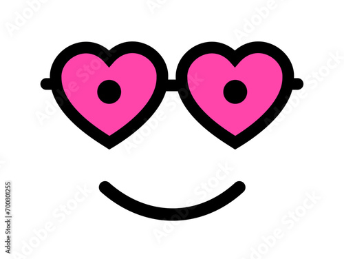 Rose colored glasses with frame of love heart. Metaphor of distorted vision and perception of reality. Positivity, optimism and naivety. Vector illustration isolated on white.