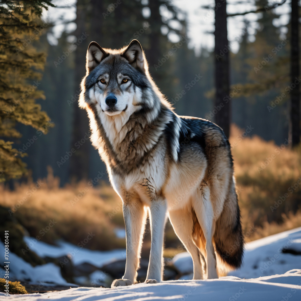 Naklejka premium untamed beauty of nature with the image concept featuring a magnificent grey wolf, Canis lupus.