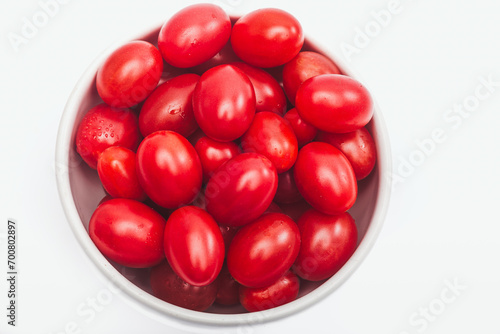 Aerial View: Cherry Tomatoes on Pure White Background