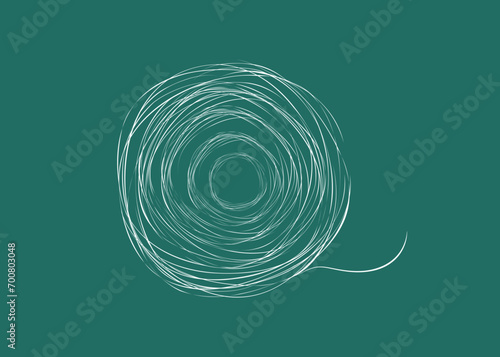 Abstract ball  thread. Knitting, hobby icon, needlework. Threads in a skein. A skein of wool. Sketch, drawing. Vector illustration on isolated background.