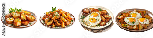 Plate of Fried Eggs and Has Brown Potatoes Hyperrealistic Highly Detailed Isolated On Transparent Background Png File
