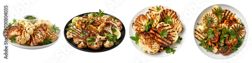 Plate of Grilled Cauliflower Hyperrealistic Highly Detailed Isolated On Transparent Background Png File