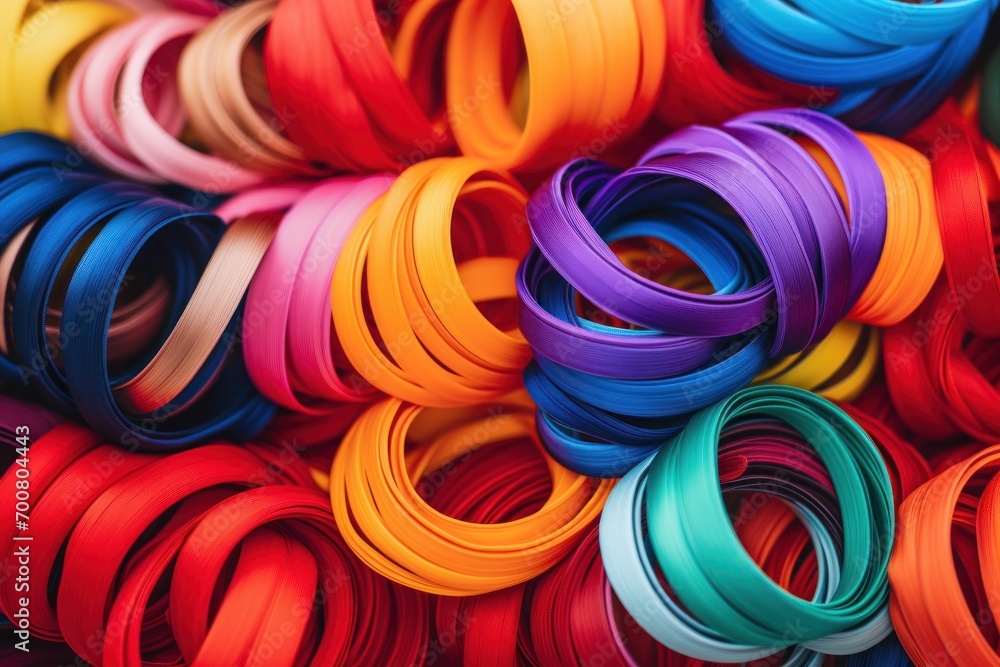 A vibrant array of colorful hair ties, tightly coiled and arranged to showcase a rainbow of choices for fashion and utility.