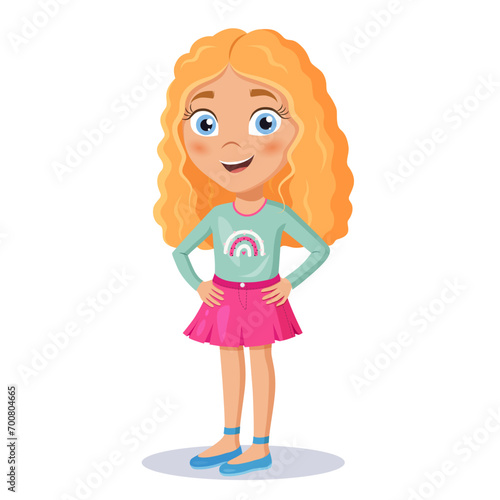 Cute cartoon curly girl character
