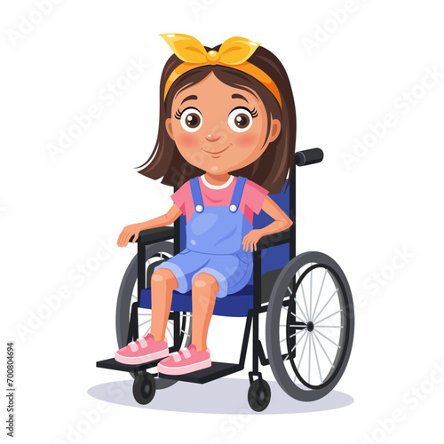 Cute cartoon girl character on wheelchair
